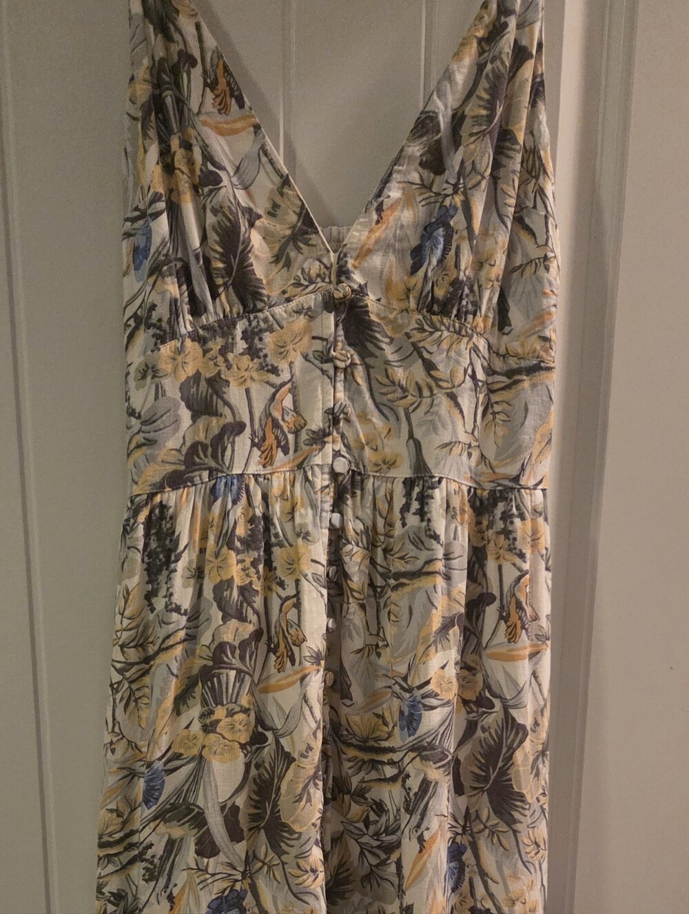 Abercrombie & Fitch Linen Blend Floral Midi Dress in Yellow, Blue, Green (STall)